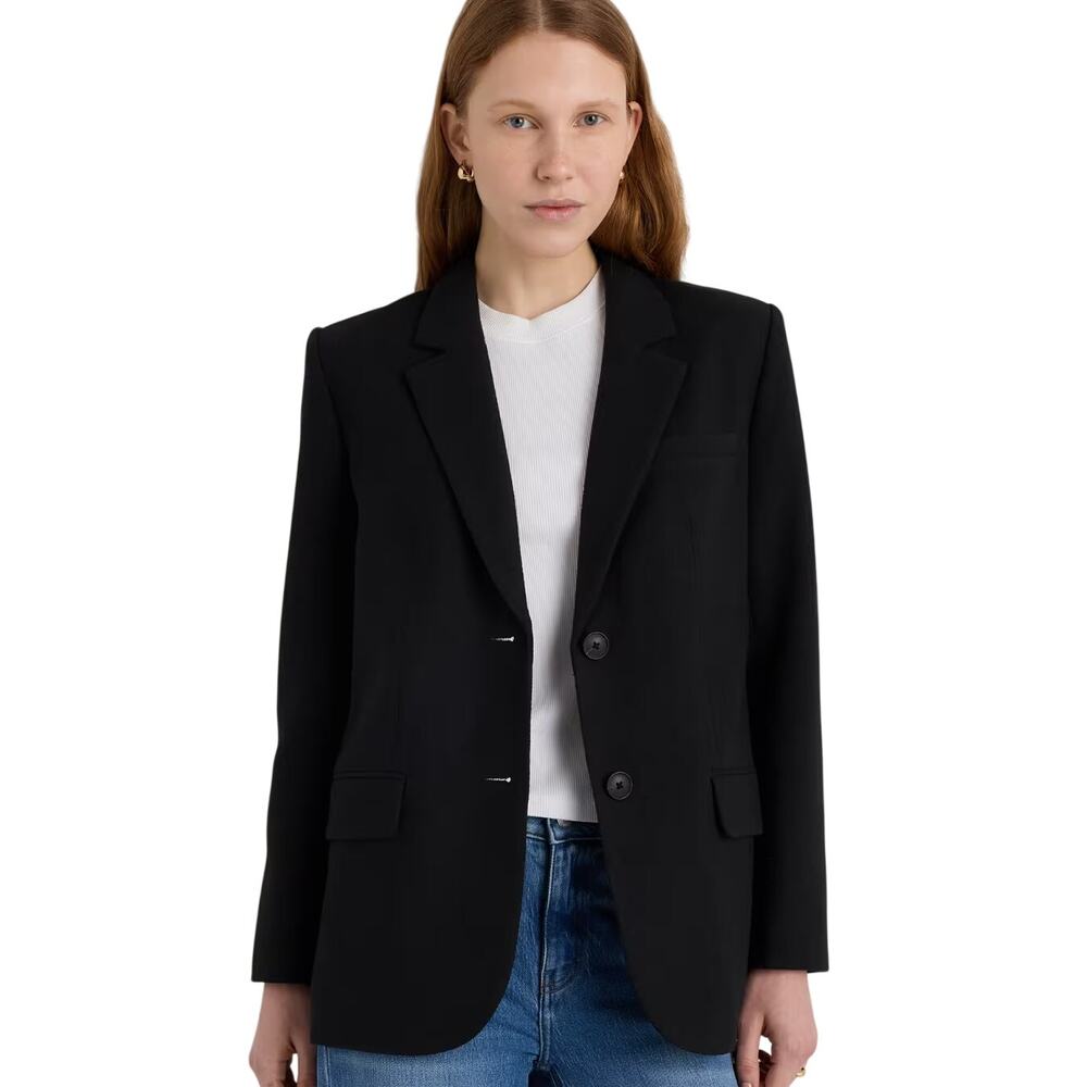 EUC Quince Women's M Italian Wool Oversized Blazer Black Classic Retro Preppy